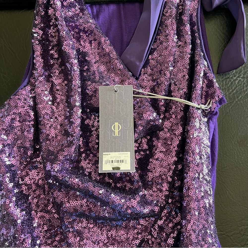 Jennifer Lopez Purple Cowl Neck Sequins Sleeveless Shirt, Size Medium, NWT - Picture 9 of 10